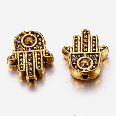 Tibetan Style Alloy Hamsa Hand/Hand of Fatima/Hand of Miriam Beads TIBEB-7722-AG-RS-1
