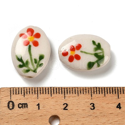 Flower Theme Printed Handmade Porcelain Beads LAMP-D303-06E-03-1
