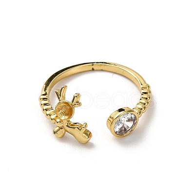 Deer Brass Pave Clear Cubic Zirconia Cuff Cup Peg Ring Settings KK-NH0007-09G-1