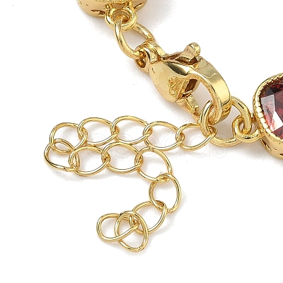 Square Brass Pave Cubic Zirconia Link Chain Bracelets for Women BJEW-P385-08G-02-1