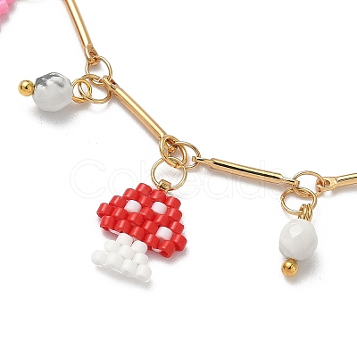 Glass Seed Beads Mushroom Charm Bracelets BJEW-MZ00218-1
