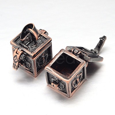 Carved Cube Rack Plating Brass Prayer Box Pendants KK-L101-21-1