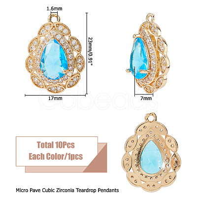 10Pcs 10 Colors Brass Micro Pave Cubic Zirconia Pendants KK-HS0015-60-1