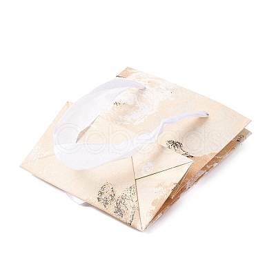 Flower Oil Painting Print Rectangle Paper Gift Storage Bags with Ribbon Handles ABAG-A011-01G-1