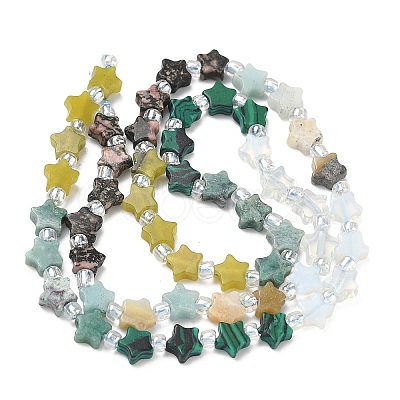 6 Styles Opalite & Synthetic Malachite & Natural Lemon Jade & HuBei Turquoise & Flower Amazonite & Rhodonite Beads Strands G-D095-A05-1