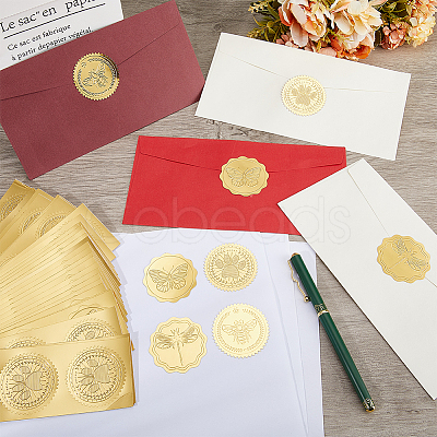 40 Sheets 4 Styles Plastic Self Adhesive Gold Foil Embossed Stickers DIY-CP0010-39-1