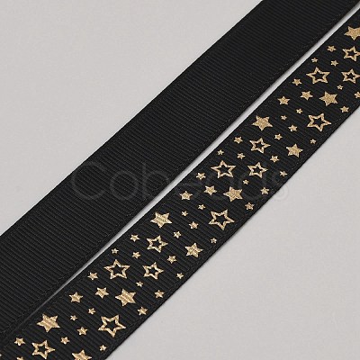 100 Yards Star Gold Stamping Polyester Grosgrain Ribbons DIY-WH0580-14-1