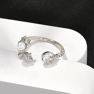 Dolphin Brass Micro Pave Cubic Zirconia Cuff Rings for Women RJEW-K240-10P-1