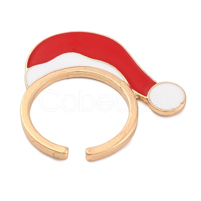 Christmas Theme Alloy Enamel Open Cuff Ring RJEW-C106-02D-KCG-1