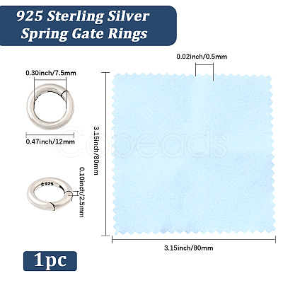 1Pc 925 Sterling Silver Spring Gate Rings STER-BBC0008-71-1