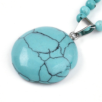 Synthetic Turquoise 4.5mm Round Beaded Flower Pendant Necklaces NJEW-T016-04G-1