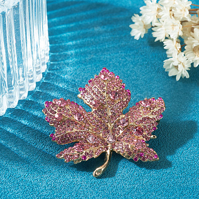 Autumn Maple Leaf Light Gold Alloy Rhinestone Brooch Pins JEWB-TADJ0001-01A-1