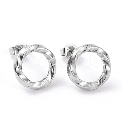 Non-Tarnish 304 Stainless Steel Wave Ring Stud Earrings for Women Hand Polished EJEW-G298-10P-1