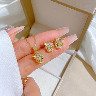 Brass Micro Pave Cubic Zirconia Pendant Necklace & Stud Earrings WG7AC39-46-1