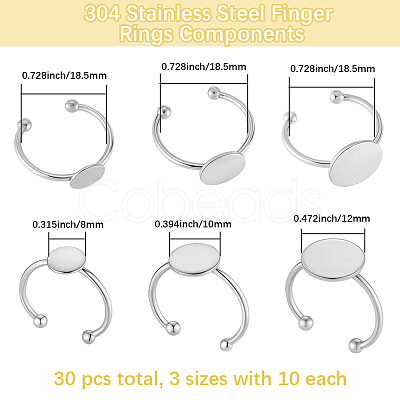 30Pcs 3 Styles Adjustable 304 Stainless Steel Finger Rings Components STAS-BBC0007-95P-1