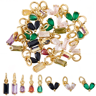 30Pcs 3 Styles Brass Micro Pave Cubic Zirconia Charms ZIRC-SC0001-39-1