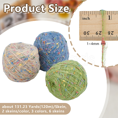 6 Skeins 3 Colors Polyester Yarn DIY-OC0015-03-1