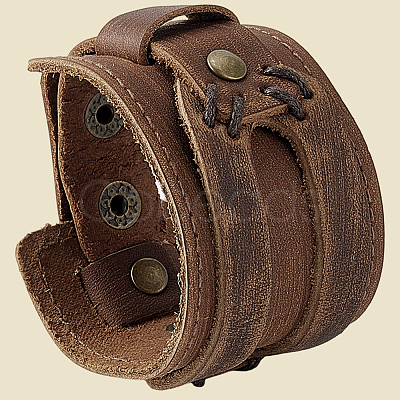 Cowhide Leather Cord Bracelets for Women Men BJEW-WH20012-04AG-02-1