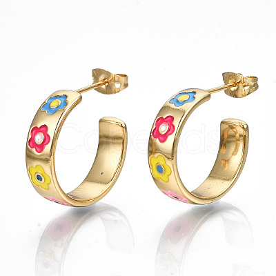 Brass Enamel Stud Earrings EJEW-T014-07G-NF-1