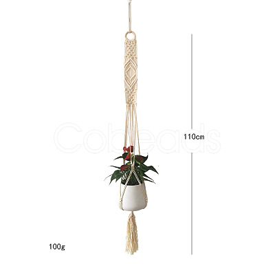 Bohemian Handmade Woven Cotton Hanging Planter with Tassels Tapestry PW23011804589-1