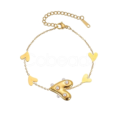 304 Stainless Steel & Plastic Pearl Link Bracelets WGC0E81-01-1