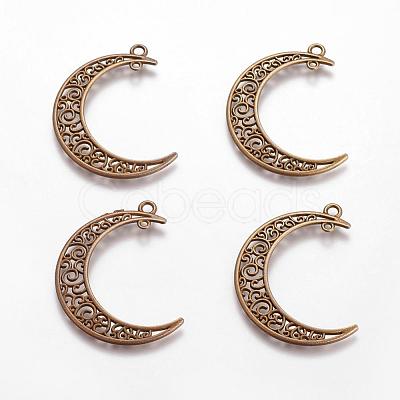 Tibetan Style Alloy Hollow Moon 2-Loop Link Pendants TIBEP-5312-AB-FF-1