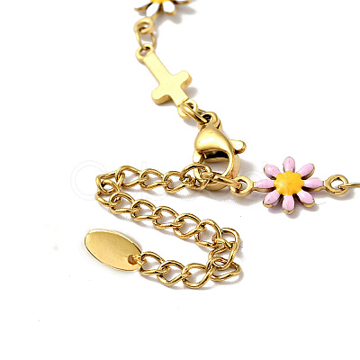 Ion Plating(IP) Enamel Flower & Cross Link Chain Bracelet BJEW-C023-01G-01-1