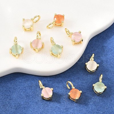 Brass Cat Eye Pendants KK-C251-09A-G-1