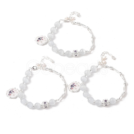 Natural Pearl & Round Cat Eye & Glass Beaded Bracelets BJEW-C068-06S-1