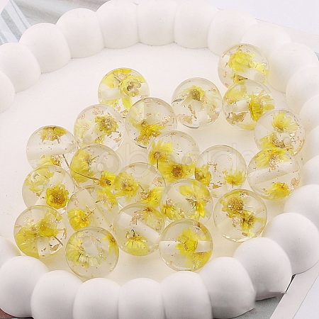 Transparent Resin Inner Dried Flower Beads RESI-TAC0025-01G-1