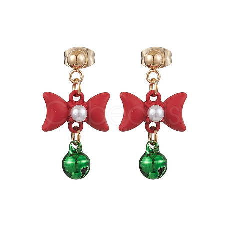 Bowknot Alloy with Acrylic & Brass Bell Stud Dangle Earrings EJEW-JE06092-1