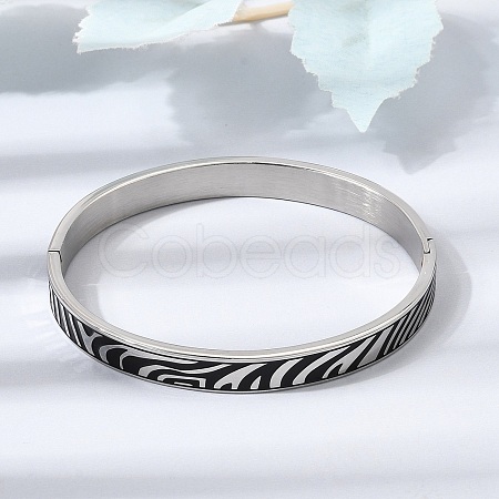 304 Stainless Steel Black Enamel Zebra Skin Print Hinged Cuff Bangles for Women SA-CBAC920-03P-1