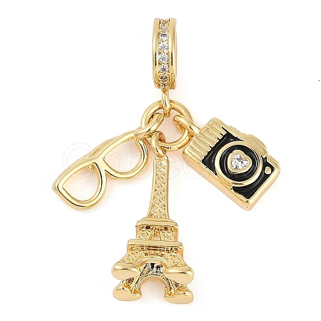 Rack Plating Brass Clear Cubic Zirconia European Dangle Charms KK-P287-18F-G-1