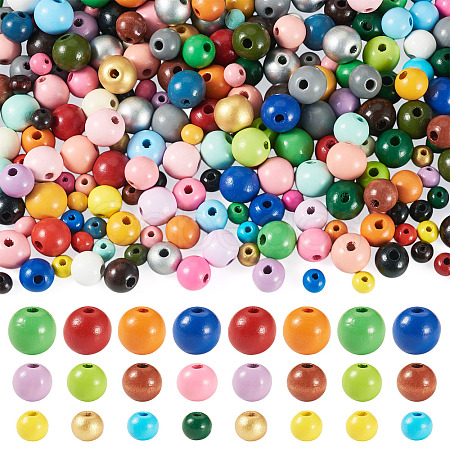300Pcs 3 Styles Round Natural Wood Beads WOOD-TA0003-04-1