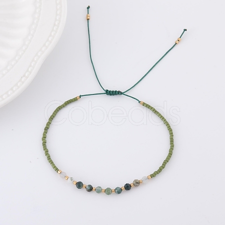 2mm Faceted Natural Green Aventurine Beaded Braided Adjustable Bracelets for Women PF2854-1-1