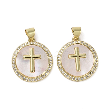 Brass Micro Pave Clear Cubic Zirconia Pendants X-KK-H466-07G-1