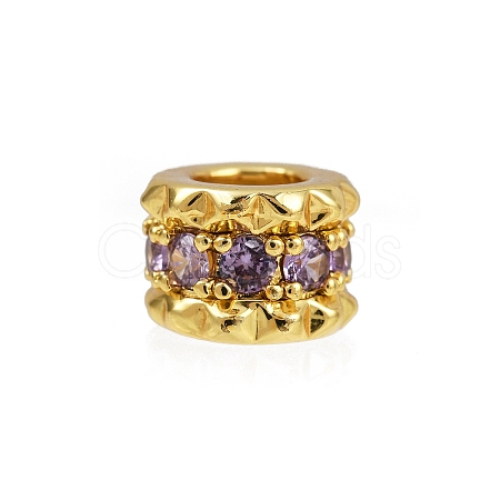 Column Rack Plating Brass Cubic Zirconia European Beads KK-L236-08G-1