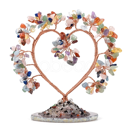 Natural Mixed Stone Chips Heart Tree Decorations PW-WG86934-01-1