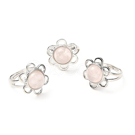 Natural Rose Quartz Adjustable Rings RJEW-P043-01P-22-1