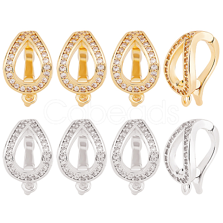 8Pcs 2 Colors Brass Micro Pave Clear Cubic Zirconia Twister Clasp FIND-BC0004-03-1