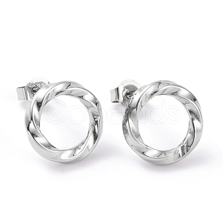 Non-Tarnish 304 Stainless Steel Wave Ring Stud Earrings for Women Hand Polished EJEW-G298-10P-1