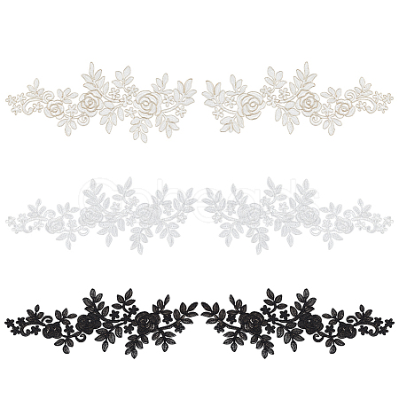 3 Pairs 3 Style Rose Pattern Polyester Computerized Embroidered Appliques DIY-FG0003-96-1