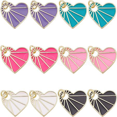 12Pcs 6 Colors Rack Plating Brass Enamel Pendants KK-FH0004-09-1