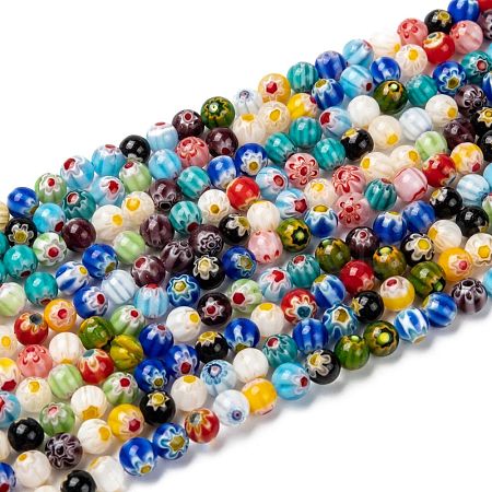 Round Handmade Millefiori Glass Beads Strands LK-R004-81-1
