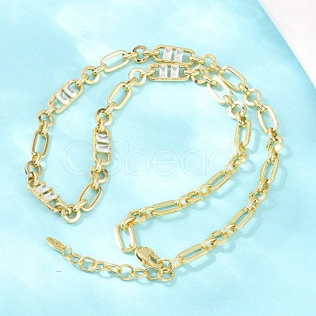 7MM Brass Pave Cubic Zirconia Figaro Chain Necklaces NJEW-D324-03G-06-1