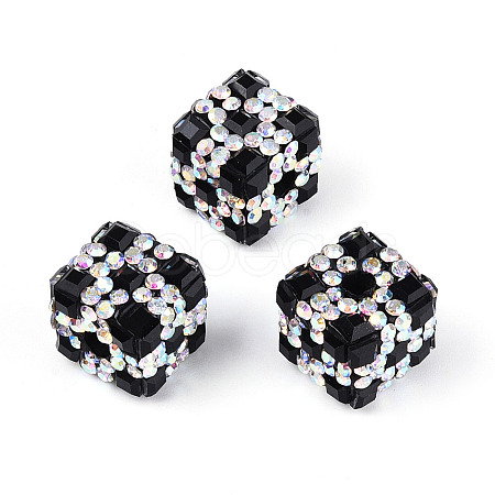 Polymer Clay Rhinestone Beads with Square Acrylic CLAY-T022-03B-1