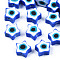 Handmade Polymer Clay Beads, Star with Evil Eye, Blue, 9x9x3.5~4.5mm, Hole: 1.4mm