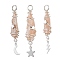 3Pcs 3 Styles Electroplated Natural Quartz Crystal Nuggets Copper Wire Wrapped Pendants, with Brass Moon Star Lightning Bolt, Silver Color Plated, Light Salmon, 43.5~46x7.5~13.5x8~10mm, Hole: 3.5mm, 1pc/style