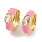 Rack Plating Brass Cubic Zirconia Enamel Earrings, Cadmium Free & Lead Free, Oval, Hoop Earrings, Real 18K Gold Plated, Pink, 14x5mm