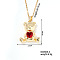 Cute Bear Heart Brass Ruby Rhinestone Pendant Necklaces for Women, Golden, 15.75 inch(400mm)